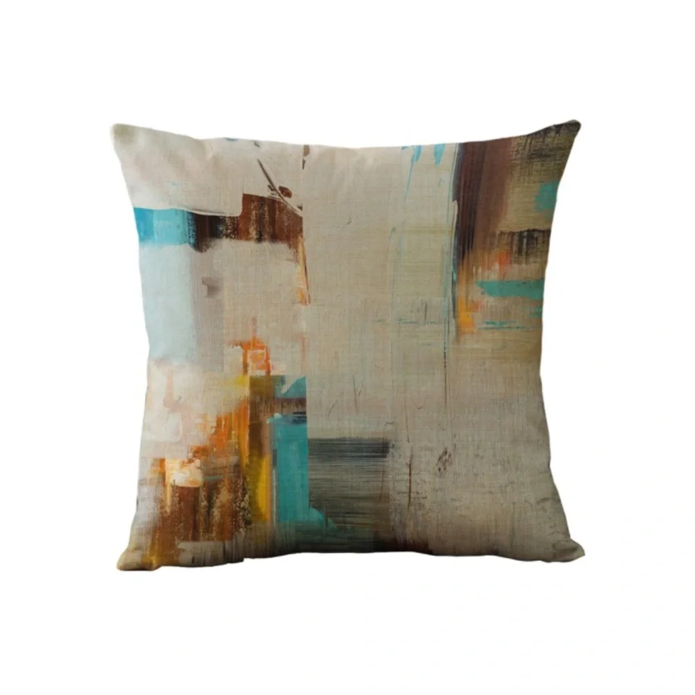 Luxury Home | Modern Blue, Yellow & Brown Abstract Art Throw Pillow Covers
